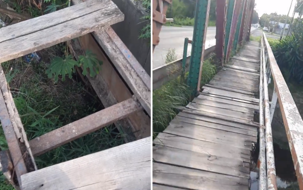 "Es un peligro esto": un vecino de Villa Elisa grabó un video alertando por el estado de la pasarela del puente