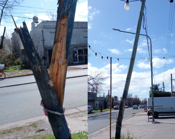 En 66 y 150 reclaman por 2 postes de luz rotos: "Es un peligro"