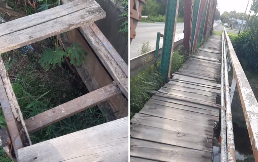 ”Es un peligro esto”: un vecino de Villa Elisa grabó un video alertando por el estado de la pasarela del puente